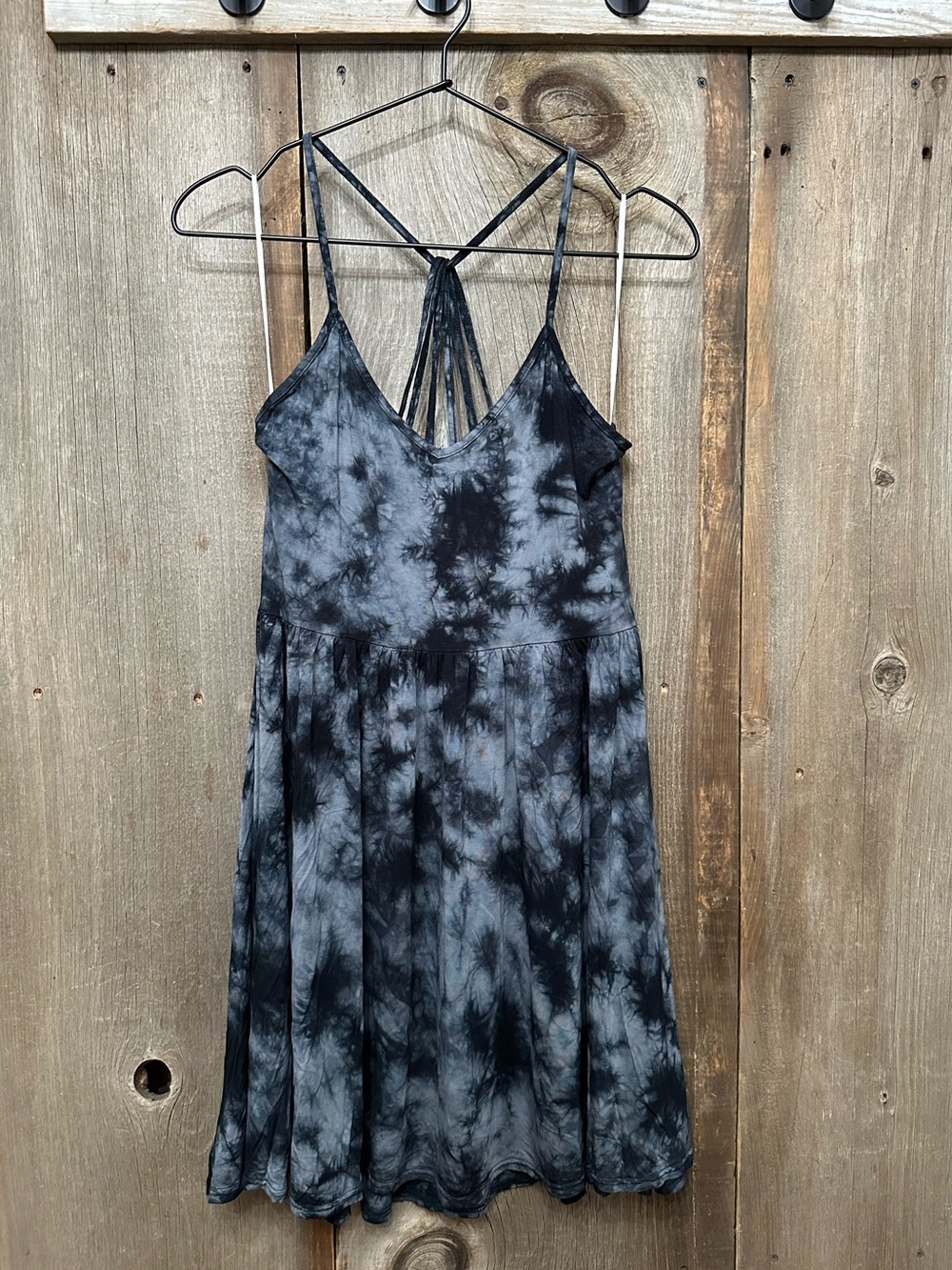 American Eagle Soft & Sexy Tie Dye Strappy Sun Dress in Black Blue Size Medium